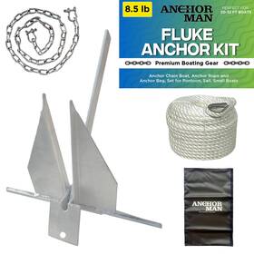 Anchor-man 761371257539 Premium Boat Kit - Fluke Style Anchors With Chain Rope &