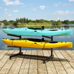 24041-2 Baotree 2 Levels Heavy Duty Freestanding Kayak Storage Rack With Lockable Wheels Adj