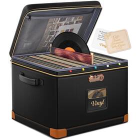 987100 Deego Vinyl Record Storage Box With Lock 17 X 13 Inches Black