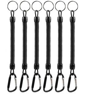Dnhcll 713482690958 Pack Of 6 Black Coiled Fishing Lanyard With Carabiner Ropes