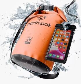 Og20orange Earth Pak Waterproof And Phone Case- Dry Bag Roll Top Backpack -20 Liter- Orange