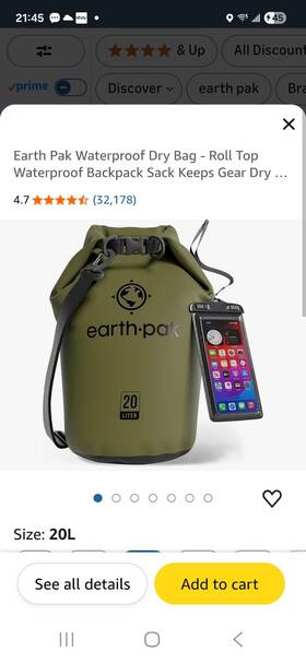 X001ap7ynl Earth Pak Waterproof Dry Bag Roll Top 20 L Green