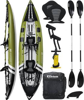 Elkton Outdoors 759195015480 Steelhead Inflatable Fishing Kayak Boat - 2 Person Angler Blow Up Tandem Kaya