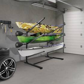 23415 Fuzzlyco Kayak Storage Rack Indoor And Outdoor Freestanding Adjustable For 3 Canoe