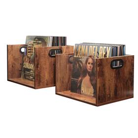 Galhubis 784234183134 Vinyl Record Storage Crate 2 Pack Holds Up To 60 Lps Rustic Brown