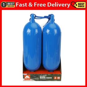 Greatstar 726084692244 2-pack Inflatable Boat Fenders Blue 6.5x23 Inch With Fender Lines Bumpers Buoys