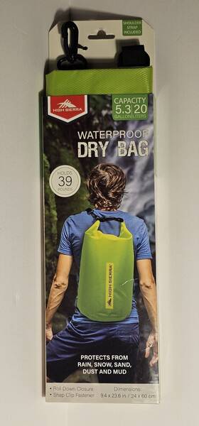 High Sierra 843620154254 Waterproof Dry Bag. Capacity 5.3 Gallon 20 Liters. Holds 39 Pounds