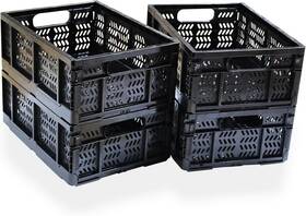Kingsuslay 760627407322 4-pack Plastic Storage Crates 20l Foldable Black-4p