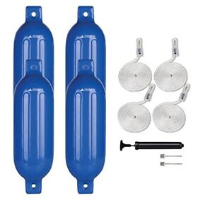 Leader Accessories Ribbed Twin Eyes Blue 4.5inchx16inch Boat Fender Pack Of 4