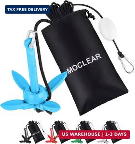 Moclear Mcba-1.5lb-grp-bu Kayak Anchor Kit 1.5/3.5 Lb Compact Folding Grapnel For Kayaks Canoes