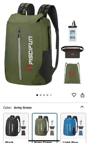 Piscifun-bg017-ag-20-pn Piscifun 20l Green Lt Dry Bag Waterproof Floating Backpack Lightweight