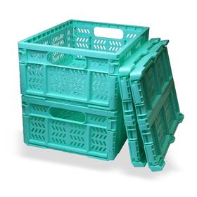 Ptereiw 760627407377 20l Folding Crates 4pack Plastic Storage Bins Organizer Blue-4pack