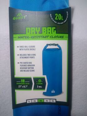 Quest 194375860816 20l Fold Top Waterproof Dry Bag 20 Liter Blue 27 Inch X 9 - New