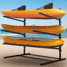 Rengue 977655663994 Kayak Storage Rack Heavy Duty Freestanding Stand For 3 Kayaks Sups C