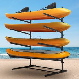 Rengue 977655664007 Kayak Storage Rack Heavy Duty Freestanding Stand For 4 Kayaks Sups C
