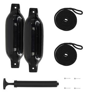 Rockville 810095686726 Fen245-black Boat Fender Package 2 Bumpers 4.5 Inch X16 Lines Pump