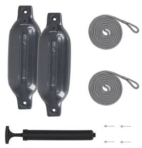 Fen245-grey Rockville Boat Fender Package 2 Bumpers 4.5 Inch X16 Lines Pump