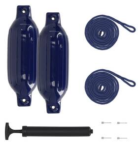 Fen245-navy Rockville Blue Boat Fender Package 2 Bumpers 4.5 Inch X16 Lines Pump