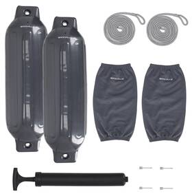 Fen285-grey Rockville Boat Fender Package 2 Bumpers 8.5 Inch X27 Covers Lines