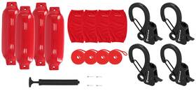 Fen485-red Rockville Rqa-4 4 Boat Fender Bumpers 8.5 Inch X27 Covers Lines Clips