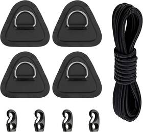 Rl22034 Rooeel 4 Pack Stainless Steel D-ring Triangle Patch With 2.5m Black Bungee Cord 4pcs Co