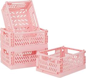 Sondeng 652569363036 4-pack Pink Plastic Storage Crate Small 5.9 Inch X 3.9 2.3 Hollow Out-pink