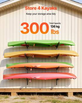 Vevor 197988359654 Kayak Storage Rack Wall Mount For 4 Kayaks Heavy Duty 300lb Adjustable