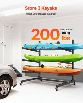 Vevor 197988360513 Kayak Storage Rack Freestanding For 3 Kayaks With Wheels Heavy Duty 200lb