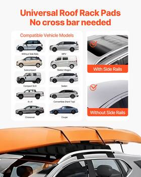 Vevor 197988838210 Soft Roof Rack Pads 33in 176lbs Load Capacity For Kayak Canoe Surfboard Luggage
