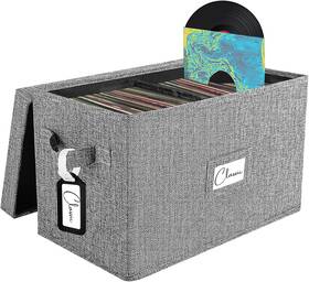 Woodoulogy 781108332506 Vinyl Record Storage Box For 7 Inch /45 Rpm Lps Grey Case With Lid 1 Pack