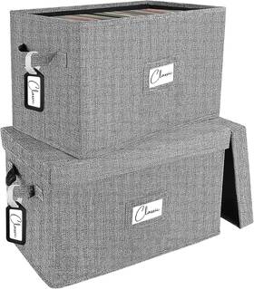 Woodoulogy 781108332513 Vinyl Record Storage Box Set Of 2 - For 7 Inch /45 Rpm Lps Grey Case Pack