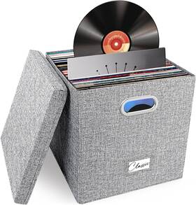 Woodoulogy 787996051789 Vinyl Record Storage Box For 50 Single Lps 12-inch Stackable 1pack Grey