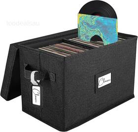 Vrs7 Woodoulogy Vinyl Record Storage Box For 7 Inch /45 Rpm Lps Black Case With Lid 1 Pack