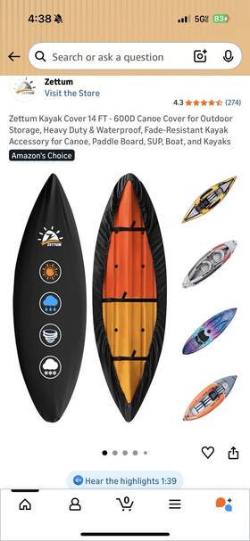 Kc-14ft-blk Zettum Kayak Cover 13-14 Ft 600d Oxford Waterproof Heavy-duty Black