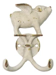 Pack Of Rustic Cast Iron Antiqued White Flying Angel Pig 2-PEGS Wall Hooks. Fixed Price $23.99.