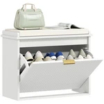 Homcom Shoe Bench With Padded Seat And Flip-drawer For 6 Pairs, White. Fixed Price $84.99.
