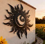 Big Metal Sun & Moon Wall Decor - Handmade Outdoor Garden Art. Fixed Price $100.39.