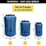 Wise Owl Waterproof Dry Bag - Fully Submersible 3PK Ultra Light 5L, 10L, & 20L. Fixed Price $20.99.