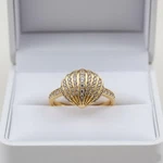 Round Cut Moissanite Scallop Ring Unique Ocean Sea Animal Inspired Jewelry Her. Fixed Price $209.00.