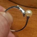 Silver Dolphin Ring With White Round Pearl, Sea Life Theme, Animal Style. Fixed Price $35.00.