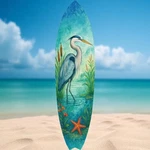 Egret Surfboard Wall Art, Coastal Bird Decor, Pvc Indoor Outdoor, 3 - 5 Feet. Fixed Price $250.00.