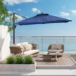 10FT Solar Led Offset Umbrella W/ 360 Foot Pedal Rotate, UV50+ Vented Canopy. Fixed Price $530.42.