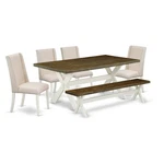 East West Furniture 6-PC Dining Table Set-cream Linen Fabric Seat And High.... Fixed Price $1086.65.