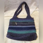 The Sak Womens Crochet Purse Tote Bag Blue/green Zipper/ Pockets Beach Colors. Fixed Price $26.00.